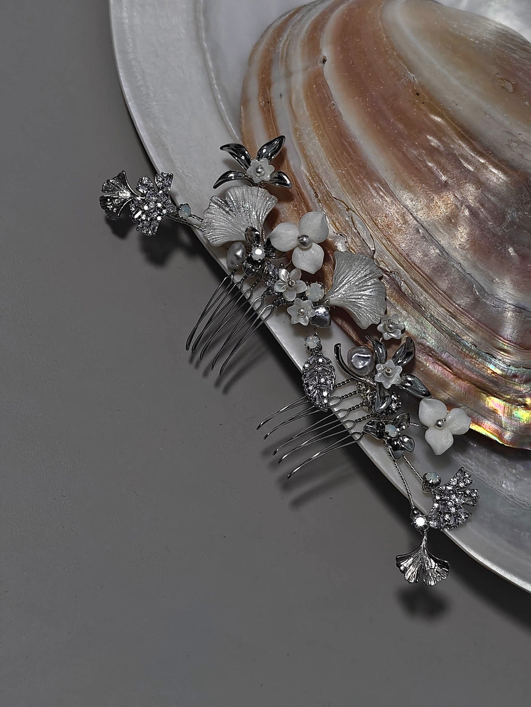 Silver Blossom Veil Comb