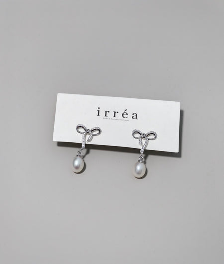 Pearl Bow Charm Earrings